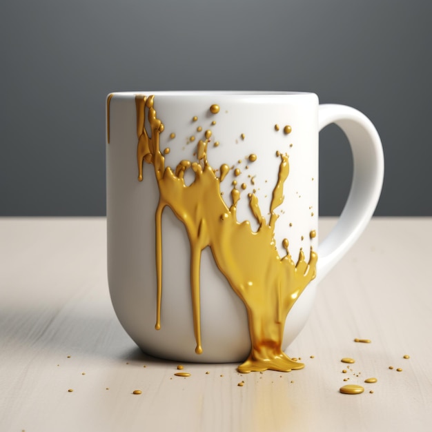 Unique 3d Mug Design With Realistic Details And Gold Spill