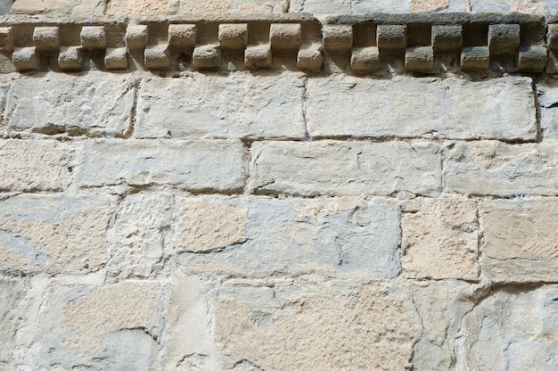 Unique architectural ornamentation jaque or checkered taqueado on the wall of Jaca's Cathedral