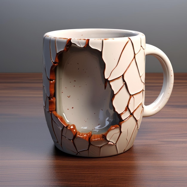 Уникальная треснутая чашка с реалистичным гипердетальным изображением