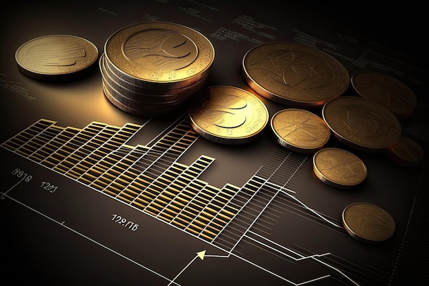 A unique and creative representation of business finance featuring a stylized graphic of a financial chart made up of colorful coins arranged in a spiral pattern Generated by AI