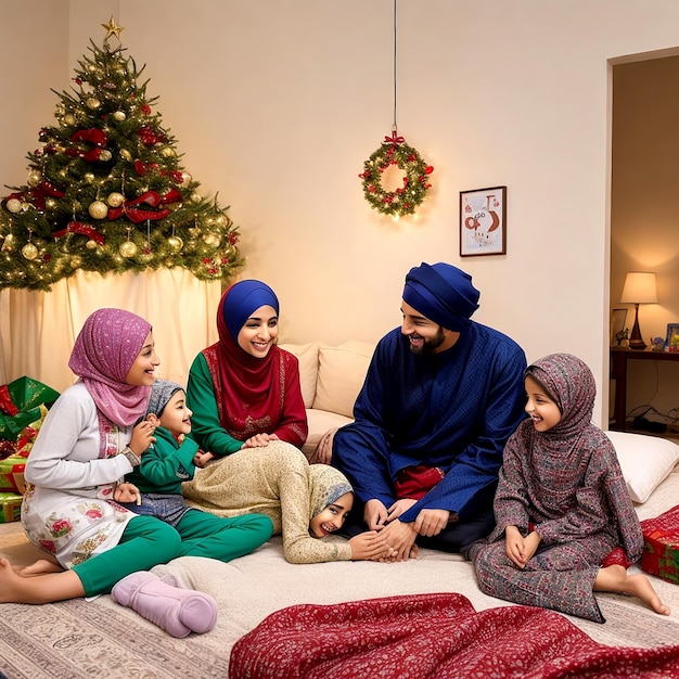 A unique and creative scene of a Muslim family enjoying their holiday break AI_Generated