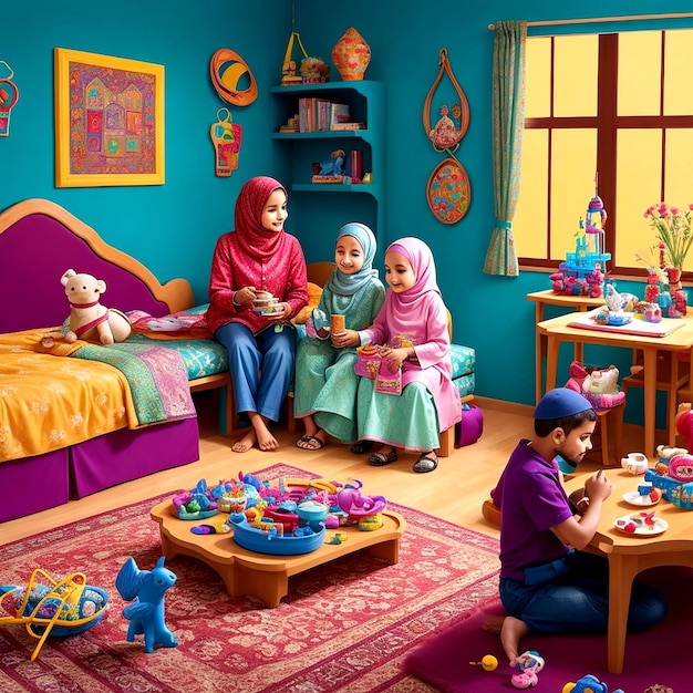 A unique and creative scene of a Muslim family enjoying their holiday break AI_Generated