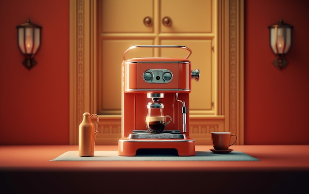 Unique design of the coffee machine in red colors AI generate