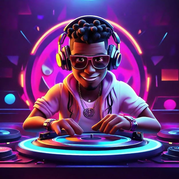 Photo a unique and diverse dj cartoon character with vibrant colors and a playful expression