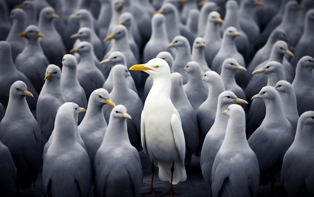 Unique Elegance White Bird Standing Out from the Crowd Generative AI