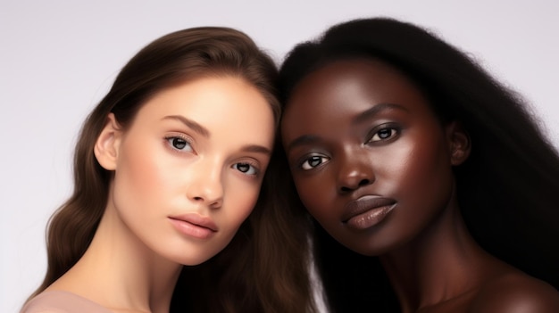 Photo the unique features of two women with different skin types and colors in their profiles