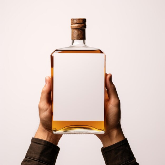 Photo unique framing and composition whiskey bottle on white background