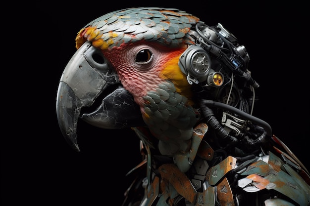 Unique fusion of nature and technology in the form of a parrot cyborg