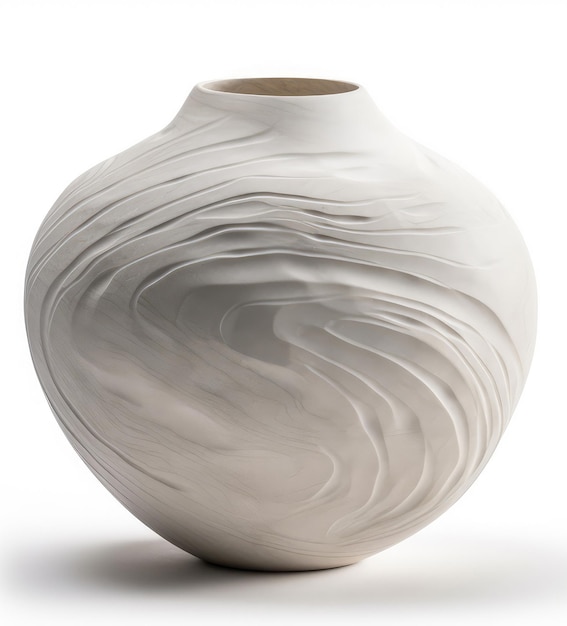 Unique Handcarved Stone Vase With Smooth White Surface On White Background Generative AI