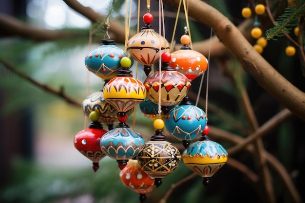 Unique handmade ornaments on a christmas tree