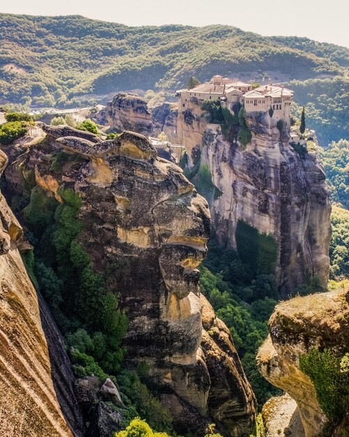 The unique Holy Meteora Monasteries near Kalambaka village Thessaly Greece pilgrimage tourism