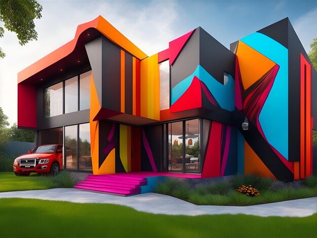 Foto una casa unica con un design audace e colori vivaci