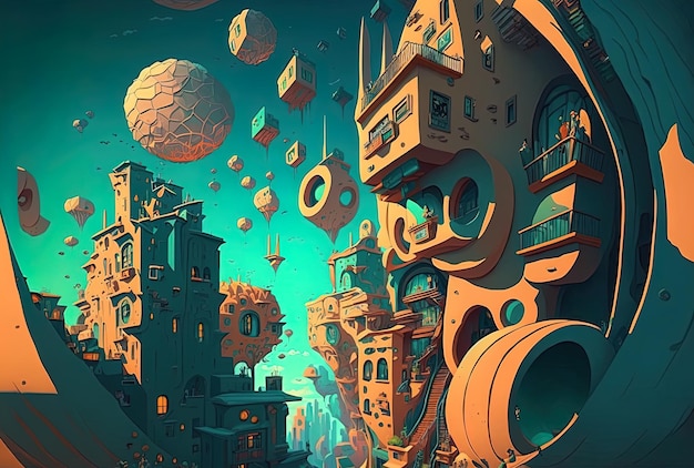 Unique ideas a multidimensional cityscape and digital painting