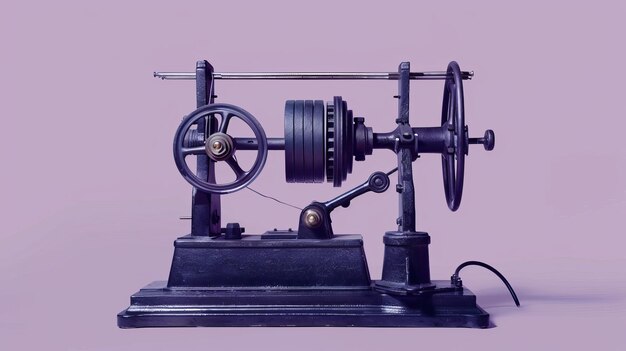 A unique machine rests on a table waiting for its next task