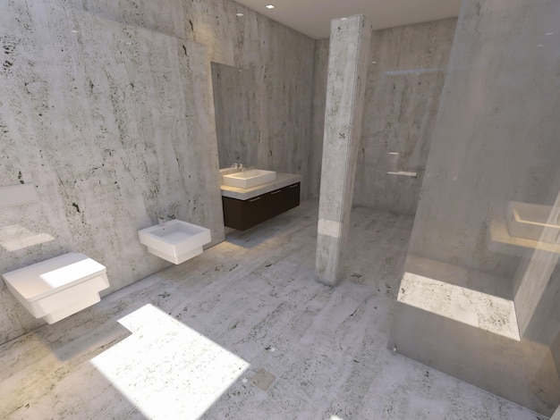 unique modern bathroom interior design 3d rendering inspiration