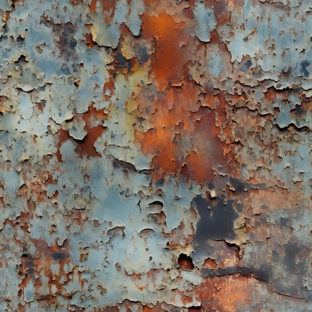 The unique pattern on a piece of rusted metal with a colorful patina