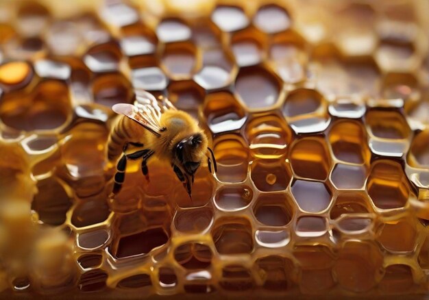 Foto una prospettiva unica su un nido d'ape con le delicate cellule esagonali della cera d'ape generate da ai