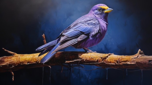 Unique Purple Martin Acrylic Painting With Iridescent Yellow Shining