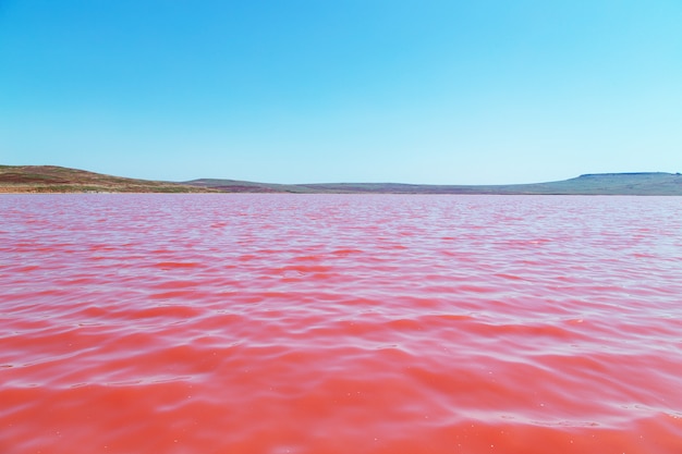 Уникальное соленое розовое озеро в Крыму.