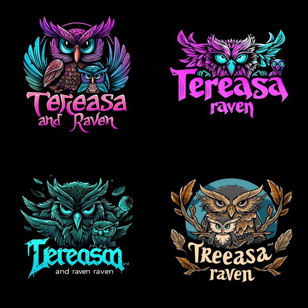 Unique set of Owl logos color logo