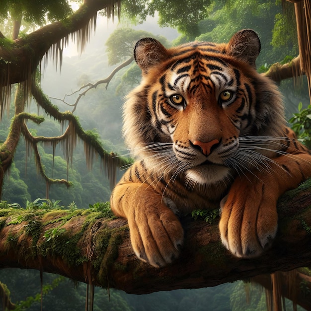 A Unique Sight of a Tiger Resting on a Tree