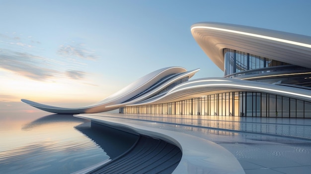 A unique stadium with curved wavelike architecture inspired by the nearby ocean