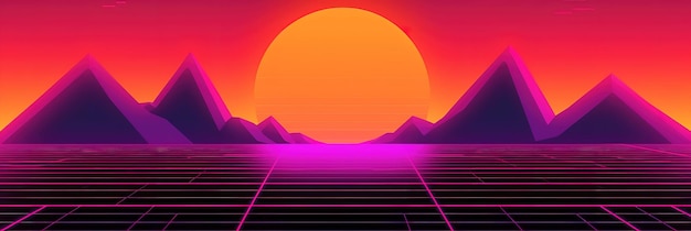 Foto unico ed elegante nuovo sfondo retrowave con uno sfondo arancione accattivante e un'atmosfera da illustrazione vintage