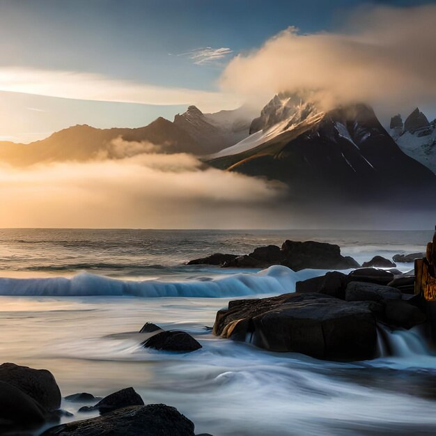 Photo unique view on the black sand beach location stokksnes cape vestrahorn mountain batman mount ic