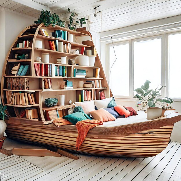 Photo a unique wooden bookshelf