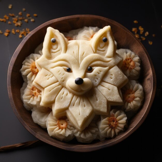 Unique Yokai Illustrations A Fox Head Dumplings Pastry In The Shape Of A Wolf