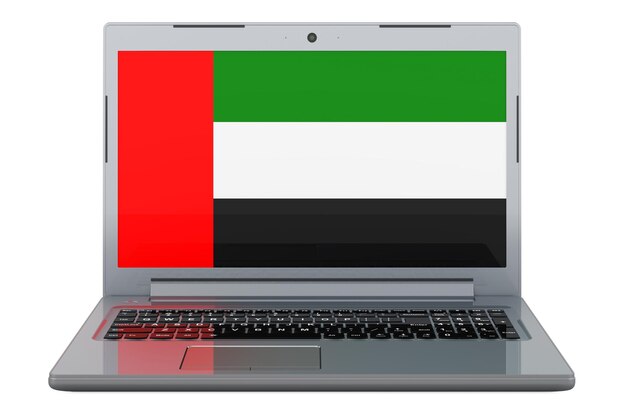 Foto la bandiera degli emirati arabi uniti sullo schermo del laptop illustrazione 3d