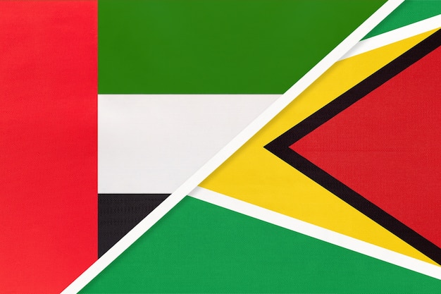 United Arab Emirates or UAE and Guyana, symbol of two national flags from textile.