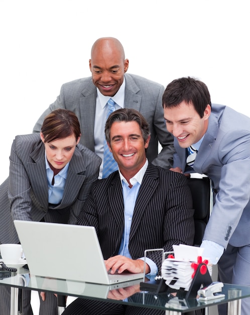 United business team working at a computer