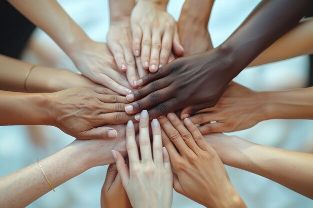 Объединенный круг женщин39 Руки из разных слоев общества Крупный план объединенного круга рук