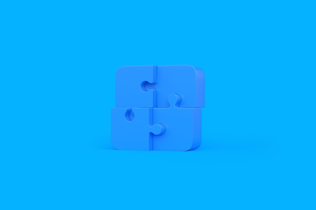 United four puzzles on a blue background 3D render illustration