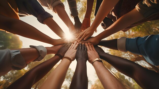 Photo united hands symbolizing harmony teamwork and collective strength