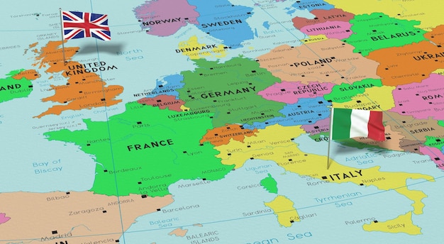사진 영국 과 이탈리아 가 정치 지도 에  ⁇ 발 을  ⁇ 는 3d 그림