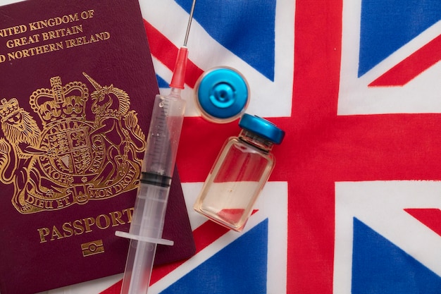 United kingdom coronavirus vaccine travel passport concept