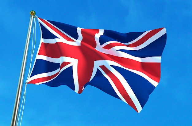 United Kingdom flag on the blue sky background