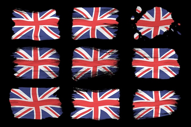 United Kingdom flag brush stroke, national flag on black background