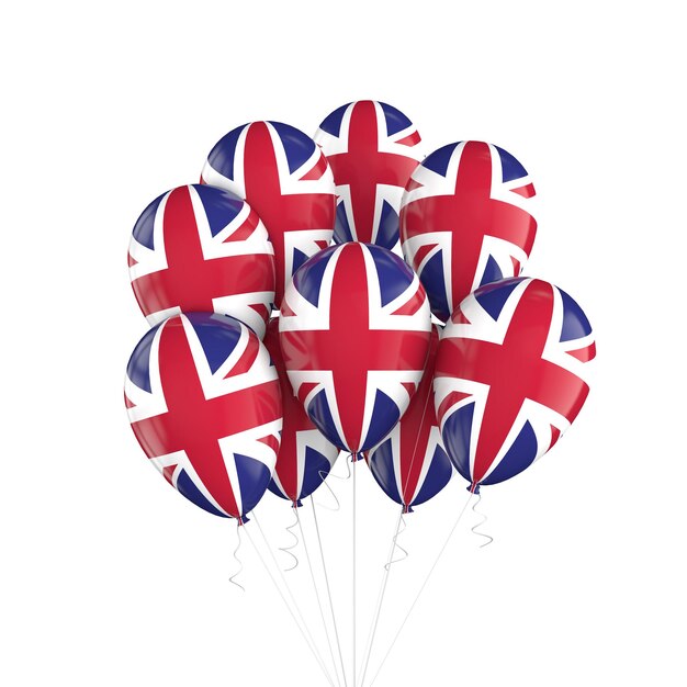 Premium Photo  United kingdom flag bunch of balloons on string 3d rendering