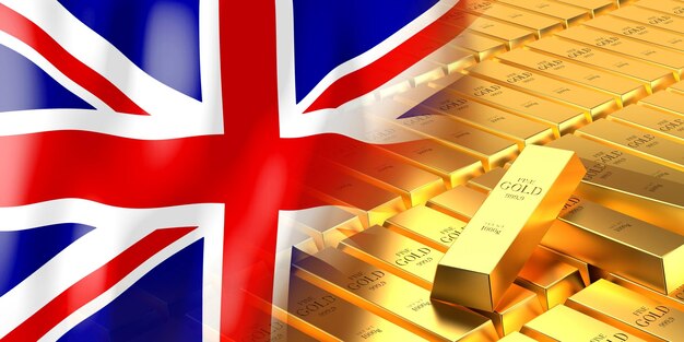 イギリスの旗と金塊の 3 D イラスト