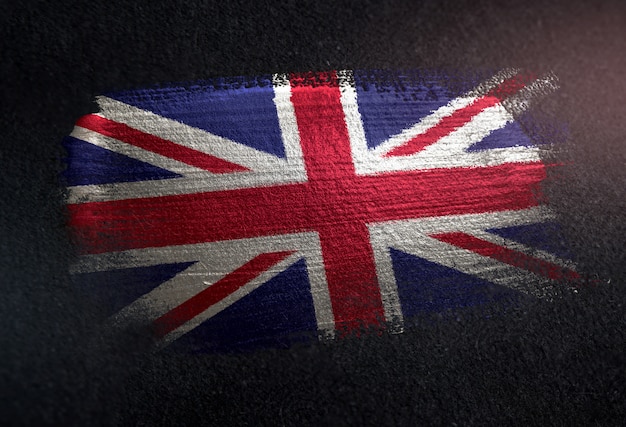 United Kingdom Flag Made of Metallic Brush Paint on Grunge Dark Wall