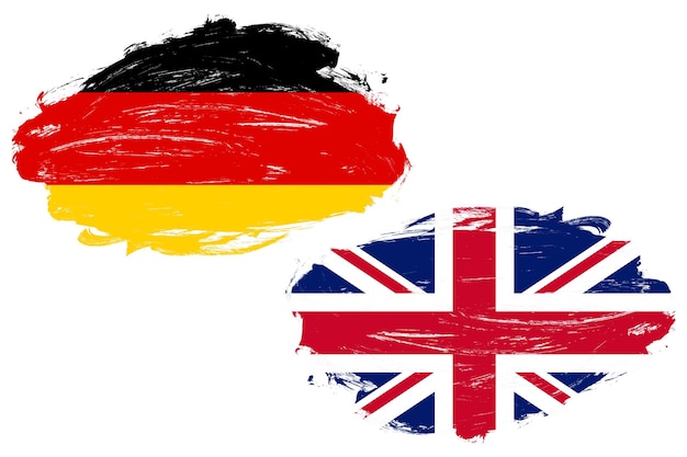 United kingdom and germany flag together on a white stroke brush background