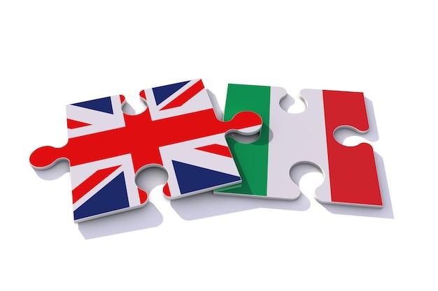 United kingdom and italy flag puzzle pieces d rendering