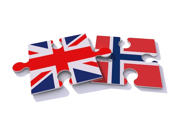 Photo united kingdom and norway flag puzzle pieces d rendering