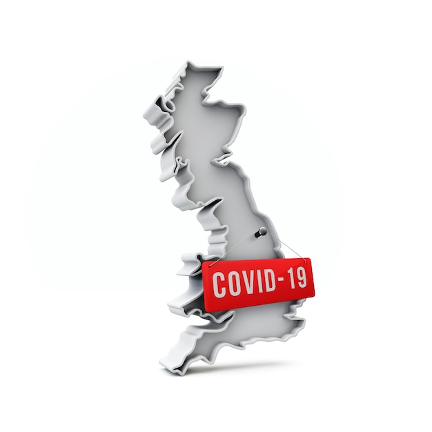 United kingdom simple d map with covid red label d rendering