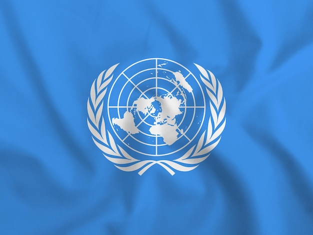 Photo united nations flag on fabric background