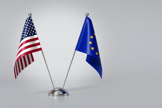 United States of America and European Union Flags 3d Rendering