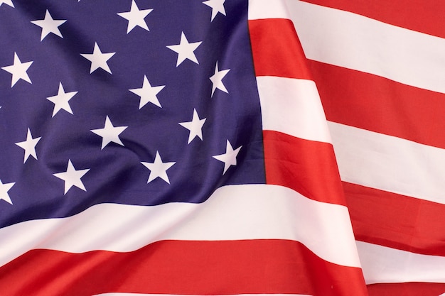 United States of America flag. National USA flag, patriotic symbol of America. Close up flag waving in wind.